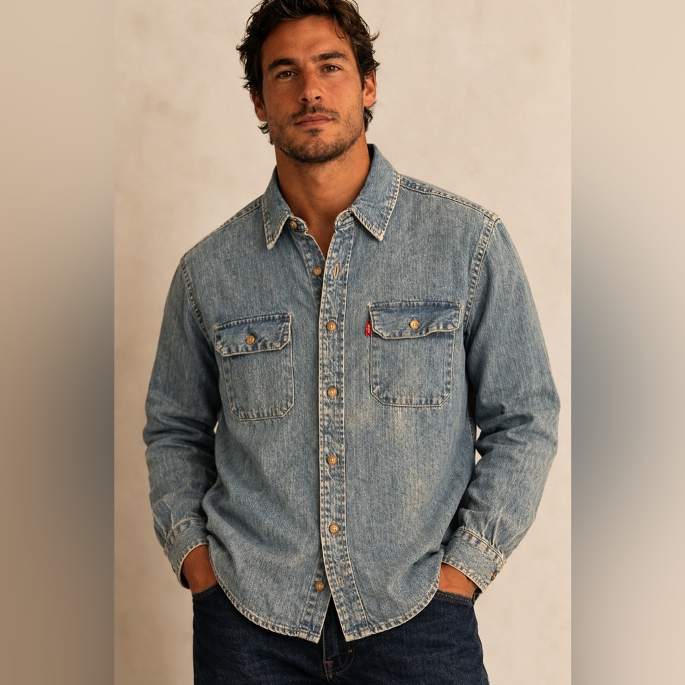 NEW Levi’s Men’s Denim Worker Long-Sleeve Button Down Shirt Light Blue Medium